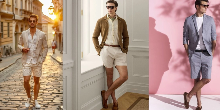 Tailored Shorts + Tee + Unstructured Blazer